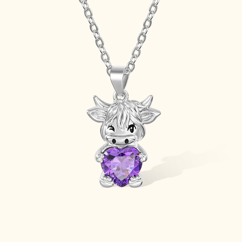 Personalized Sterling Silver Highland Cow Necklace