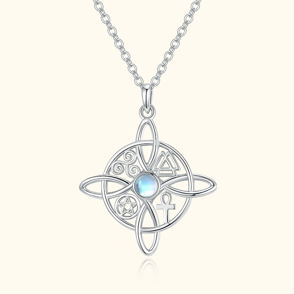 Personalized Sterling Silver Witches Knot Necklace with Moonstone or Birthstone Celtic Cross Witch Jewelry Christmas Halloween Gift for Women