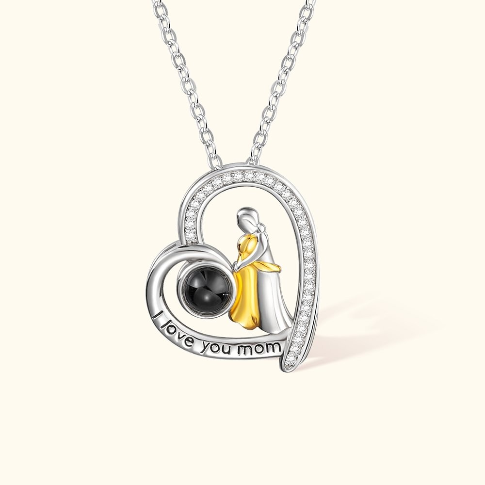 Personalized I Love You Mom Projection Necklace Mother and Child Love Heart Pendant Necklace Jewelry Birthday Mother's Day Christmas Gift for Mom