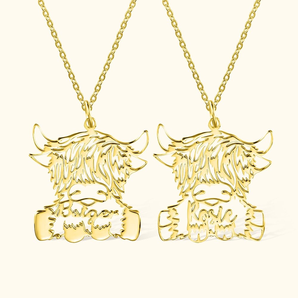 Personalized Highland Cow Necklace Scottish Cow Jewelry with Name Birthday Christmas Gift for Women Girls