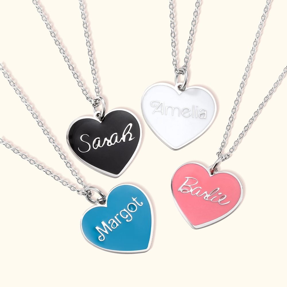 Personalized Heart Pendant Necklace with Name Pink Doll Style Necklace Birthday Party Gift for Women Girls