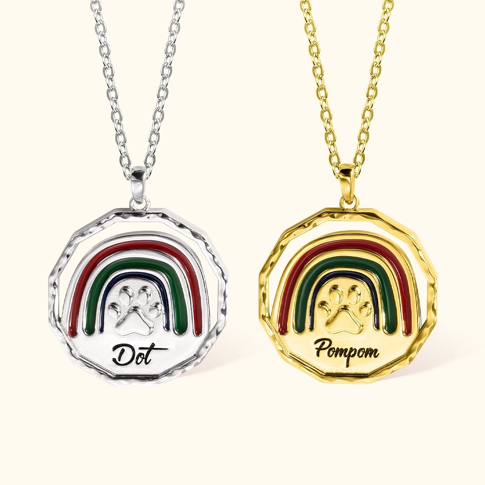 Personalized Rainbow Bridge Paw Necklace with Engraved Text Memorial Pet Memorial Gift Pet Loss Gift for Women
