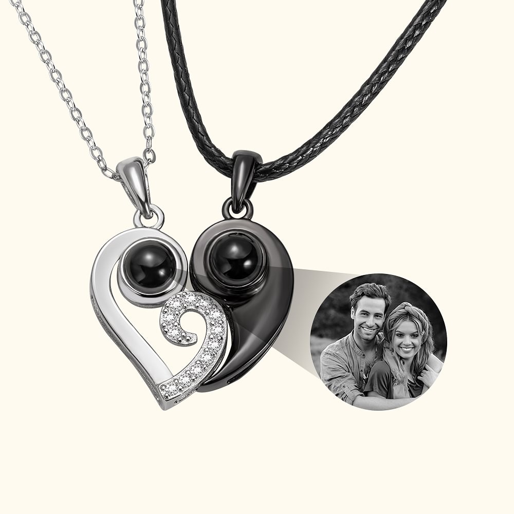 Heart Photo Couples Necklace Set I Love You in 100 Language