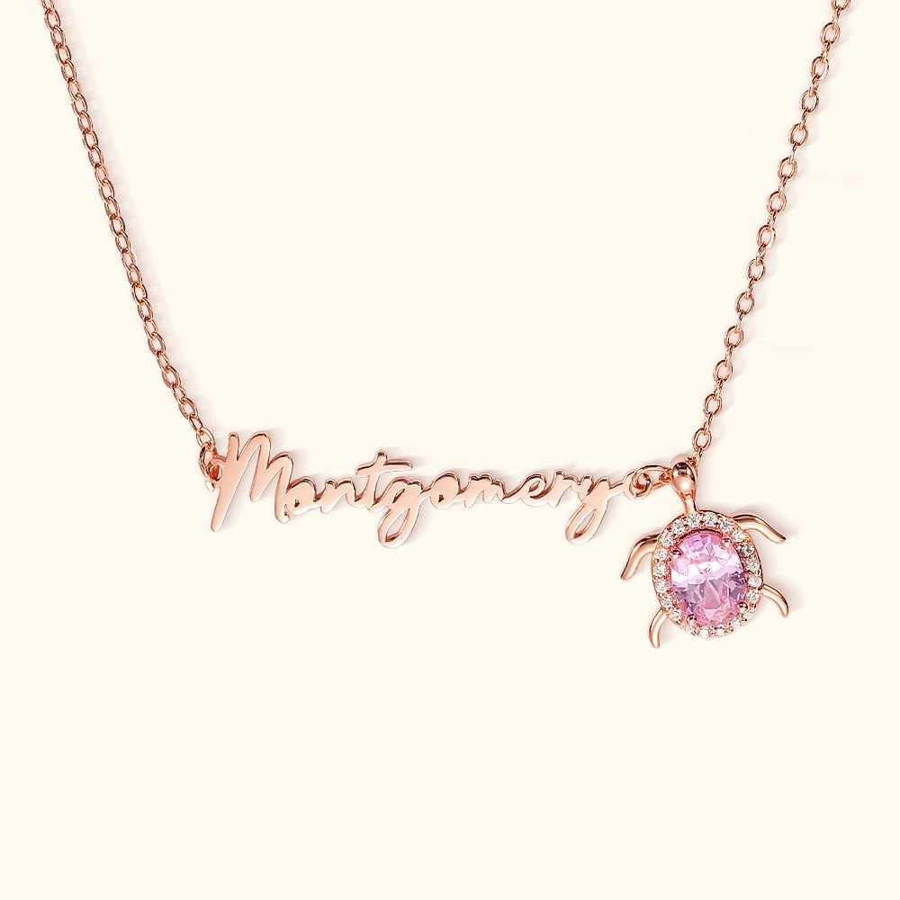 Personalized Sea Turtle Sterling Silver Name Necklace with Birthstone Mother's Day Birthday Gift for Her
