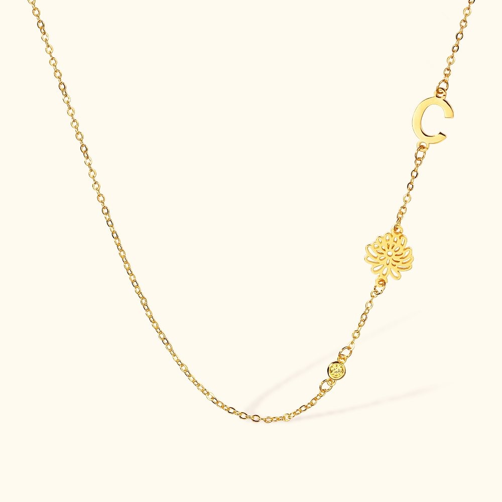 Personalized Dainty Sideway 1-6 Birth Flower Birthstone Initial Necklace Mother's Day Birthday Retirement Gift for Her