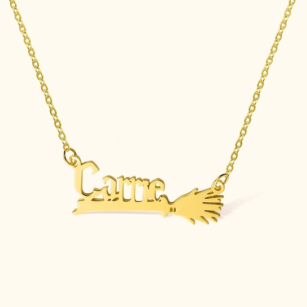 Personalized Wizard Broom Necklace with Name Gift for Her