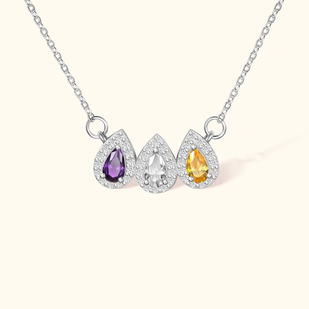 Personalized Family Drop Shape 1-12 Birthstones Necklace Gift for Her