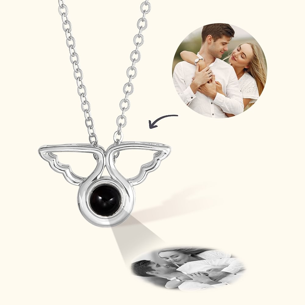 Personalized Angel Wings Photo Projection Necklace Anniversary Birthday Gift for Her