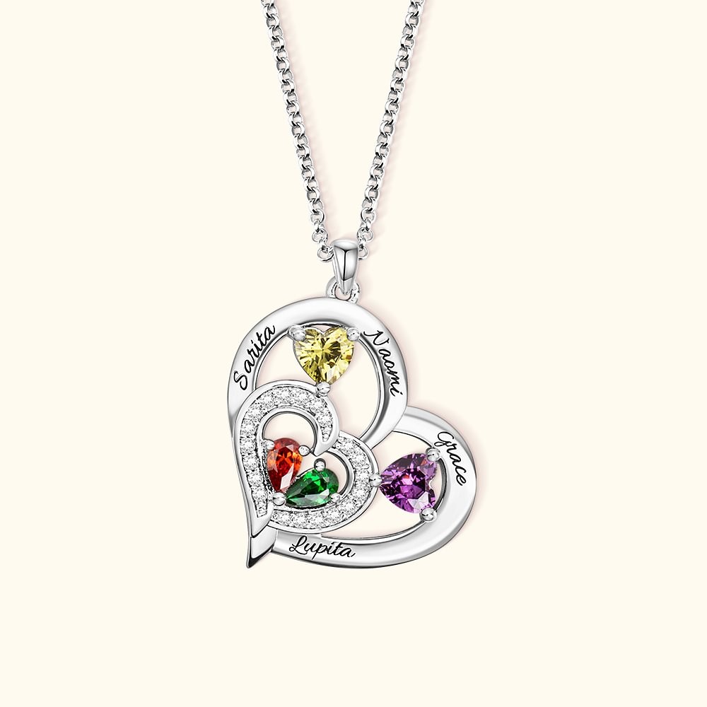 Personalized Women's Family Heart Birthstone Name Necklace