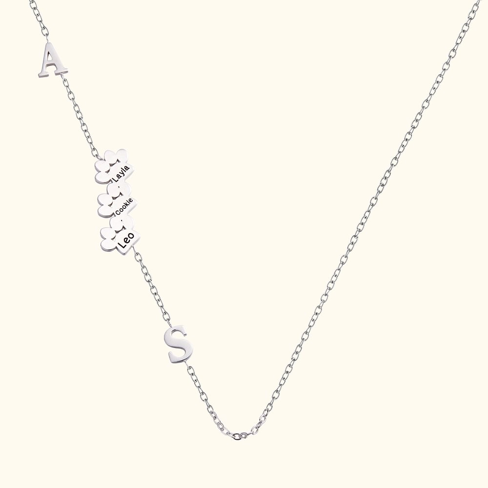 Personalized 1-3 Cute Paws Name Necklace with Letter Birthday Memorial Gift for Pet Lover