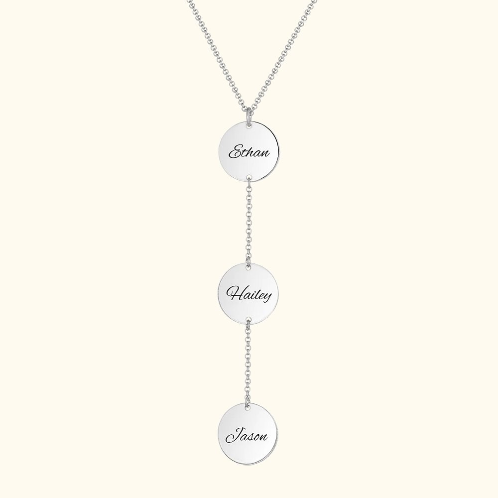 Personalized Disc Three Generations Name Necklace In Silver
