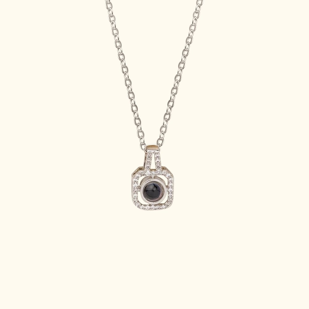 Personalized Dainty Square Photo Projection Necklace with Zircon Birthday Anniversary Christmas Gift for Women