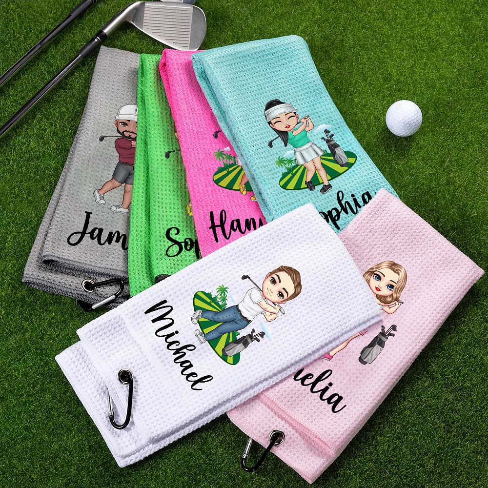 Personalized Cartoon Golf Towel with Name Quick Dry Waffle Golf Towel Gift for Golf Lovers