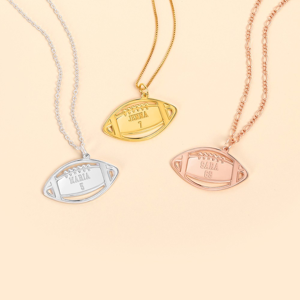 Personalized American Football Pendant Necklace with Name and Number Game Day Accessories Birthday Team Gift for Football Lovers