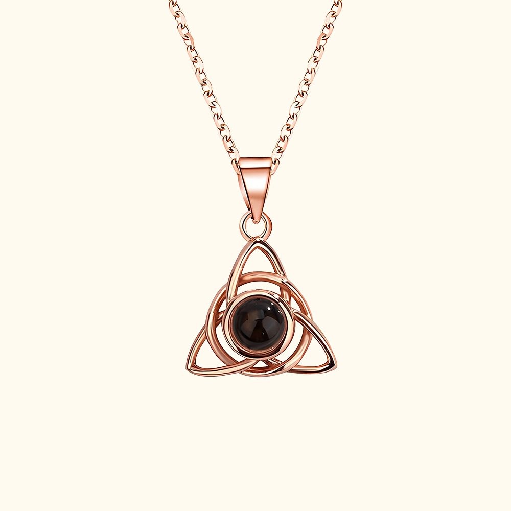 Personalized Celtic Knot Triangle Photo Projection Necklace Birthday Anniversary Gift for Her