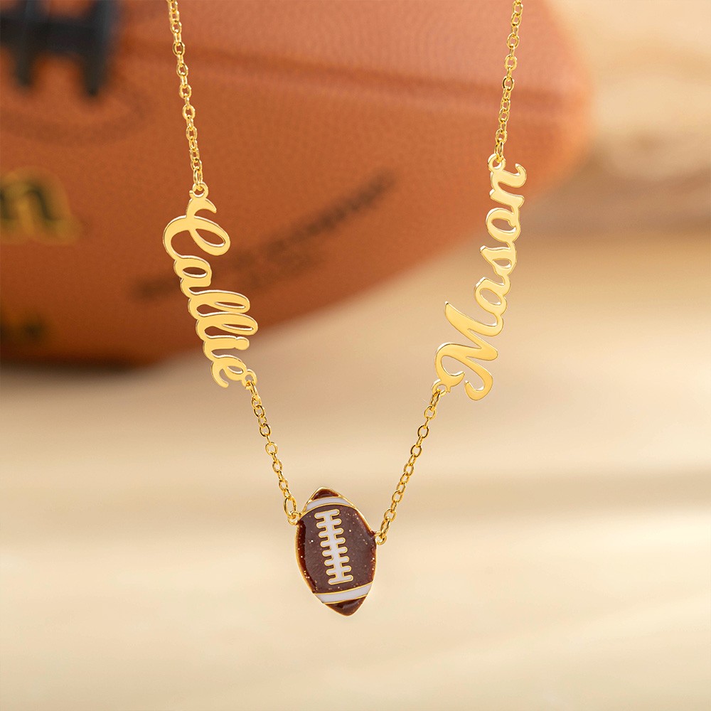 Personalized 1-6 Names Football Necklace Birthday Gift for Sports Lover