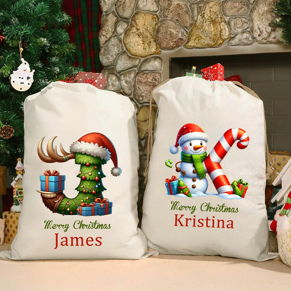 Santa's Little Helper Ready For Share Joy - Personalized Drawstring Canvas Gift Bag Party Favors Christmas Gift