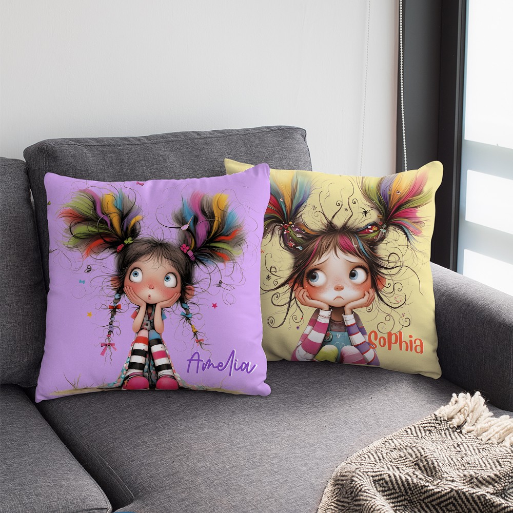 Personalized Quirky Girl Pillow Cover with Name Custom Throw Pillow Gift for Girls and Women