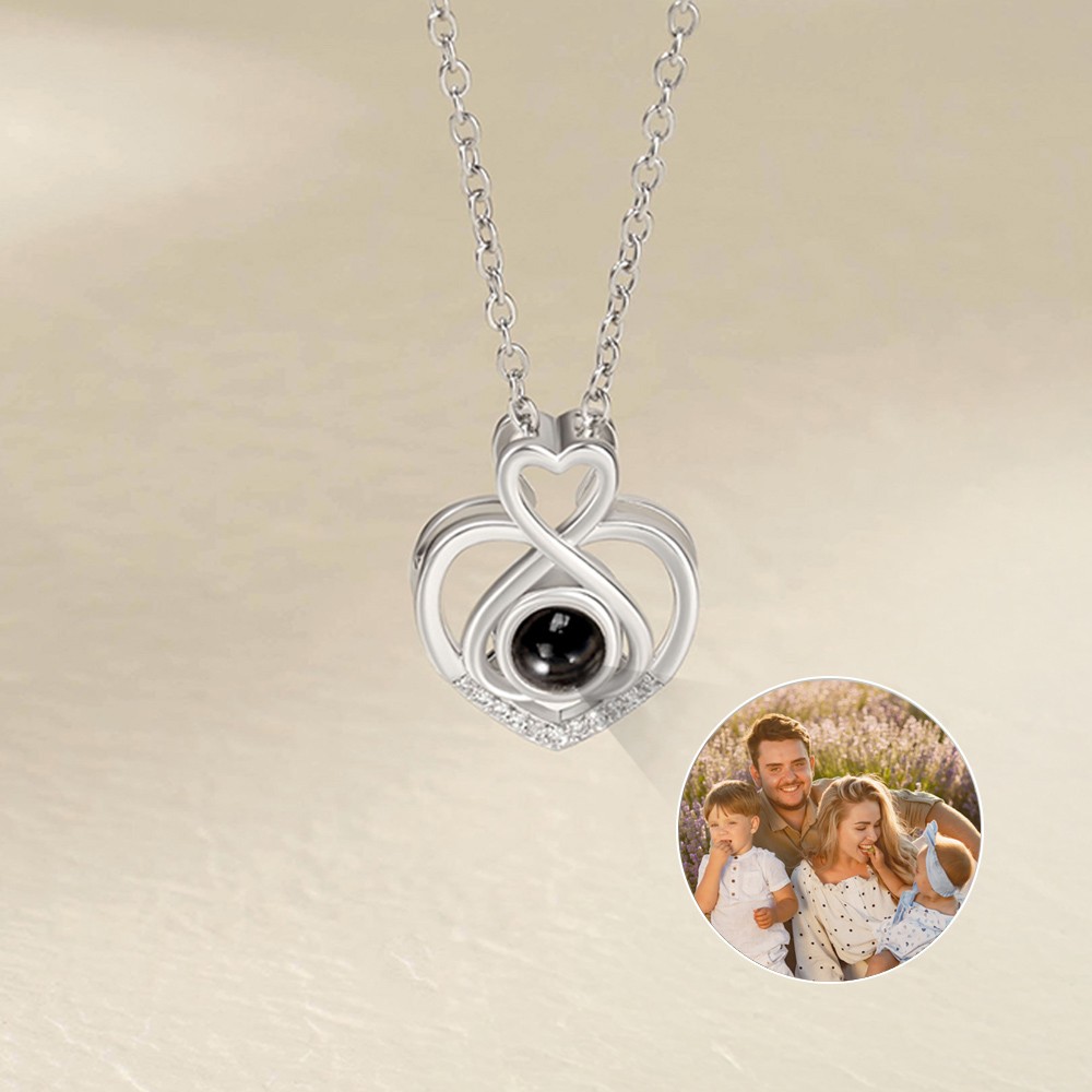 Personalized Heart Photo Projection Zircon Necklace Anniversary Birthday Valentine's Day Gift for Women