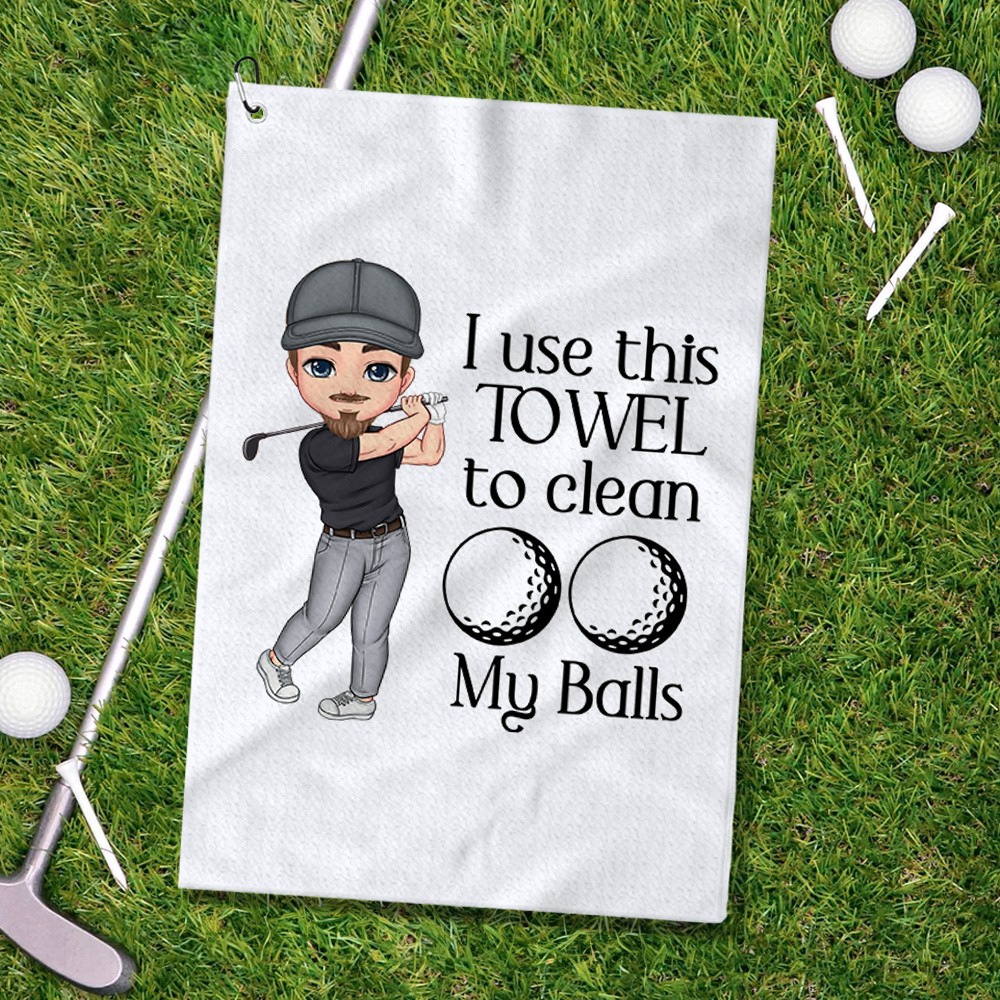 Personalized Funny Golf Towel with Name Cartoon Golfer Waffle Absorbent Towel with Hook Gift for Men