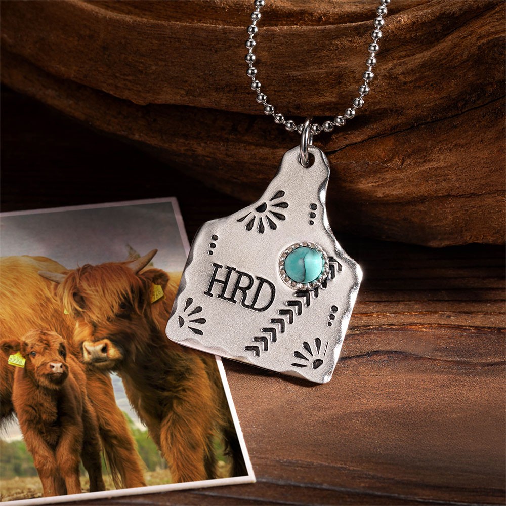 Personalized Cow Tag Turquoise Necklace