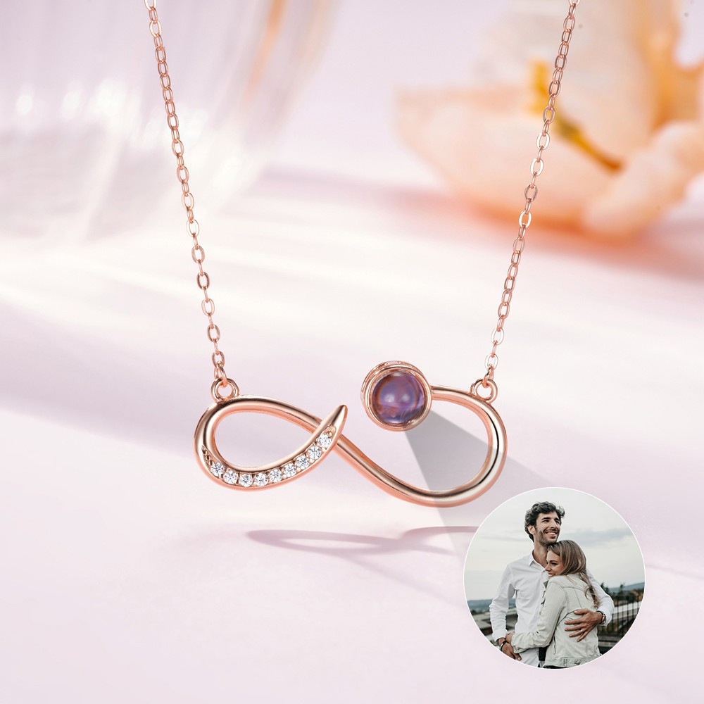 Personalized Simplicity Infinity Symbol Photo Projection Necklace Anniversary Birthday Mother's Day Gift for Women
