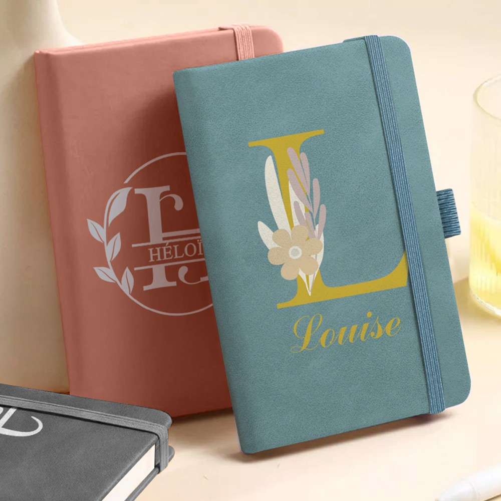 Personalized Floral Initial Name PU Leather A7 Pocket Notebook Travel Accessory Holiday Birthday Back to School Gift for Office Worker Teacher