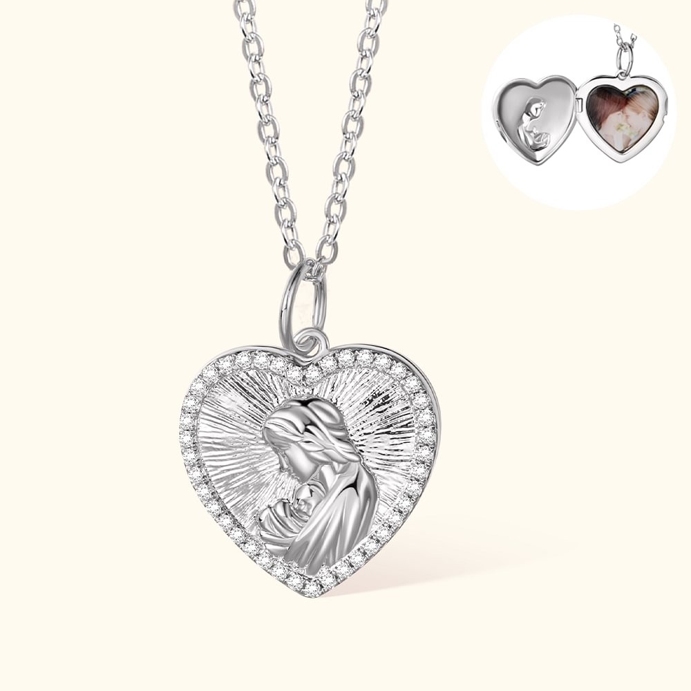 Personalized Embossed Cubic Locket Photo Necklace Adorned with Zircon Birthday Mother's Day Gift for Her
