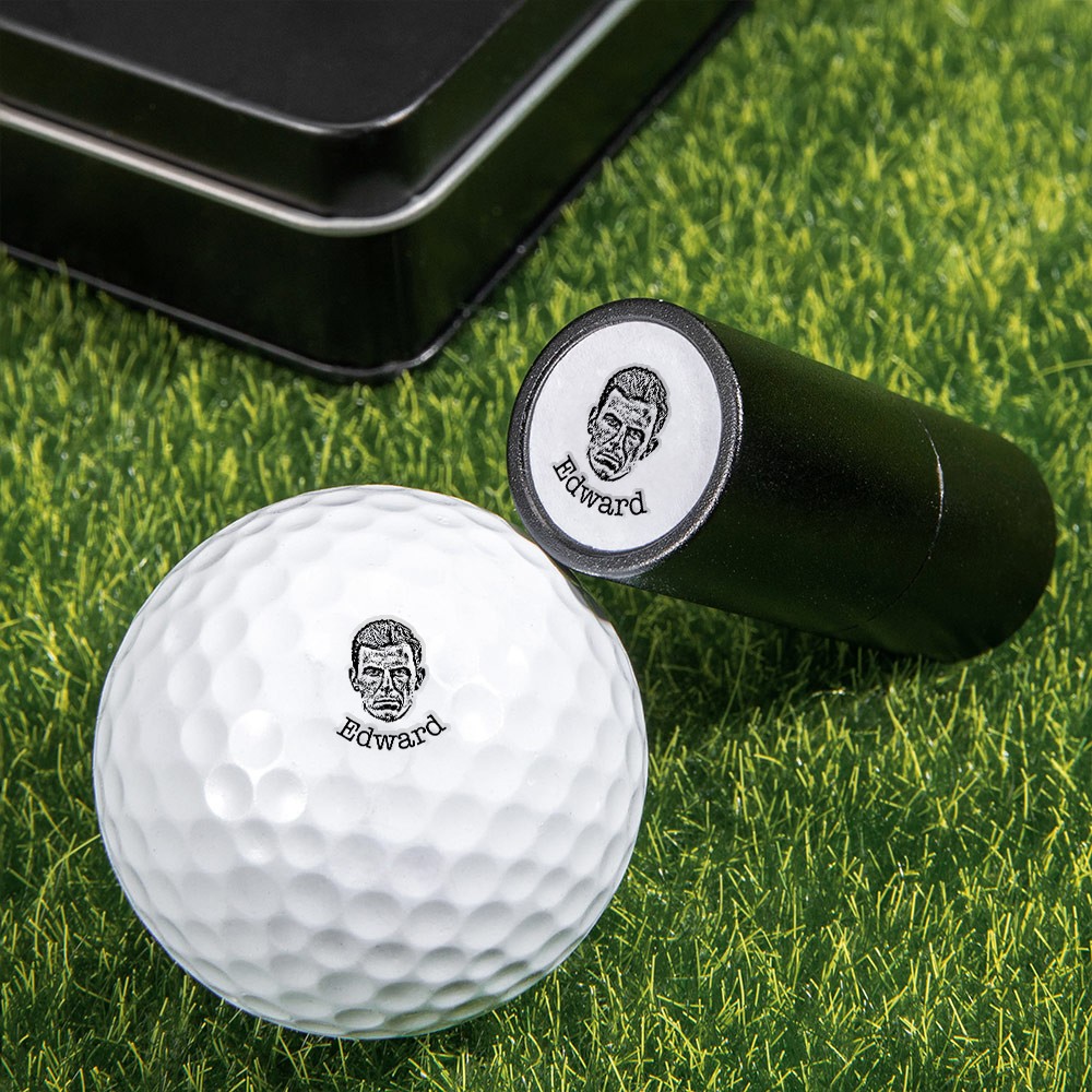 Personalized Character Portrait Photo Golf Ball Self-inking Stamp with Metal Storage Box and Name Birthday Father's Day Gift for Golf Players Men