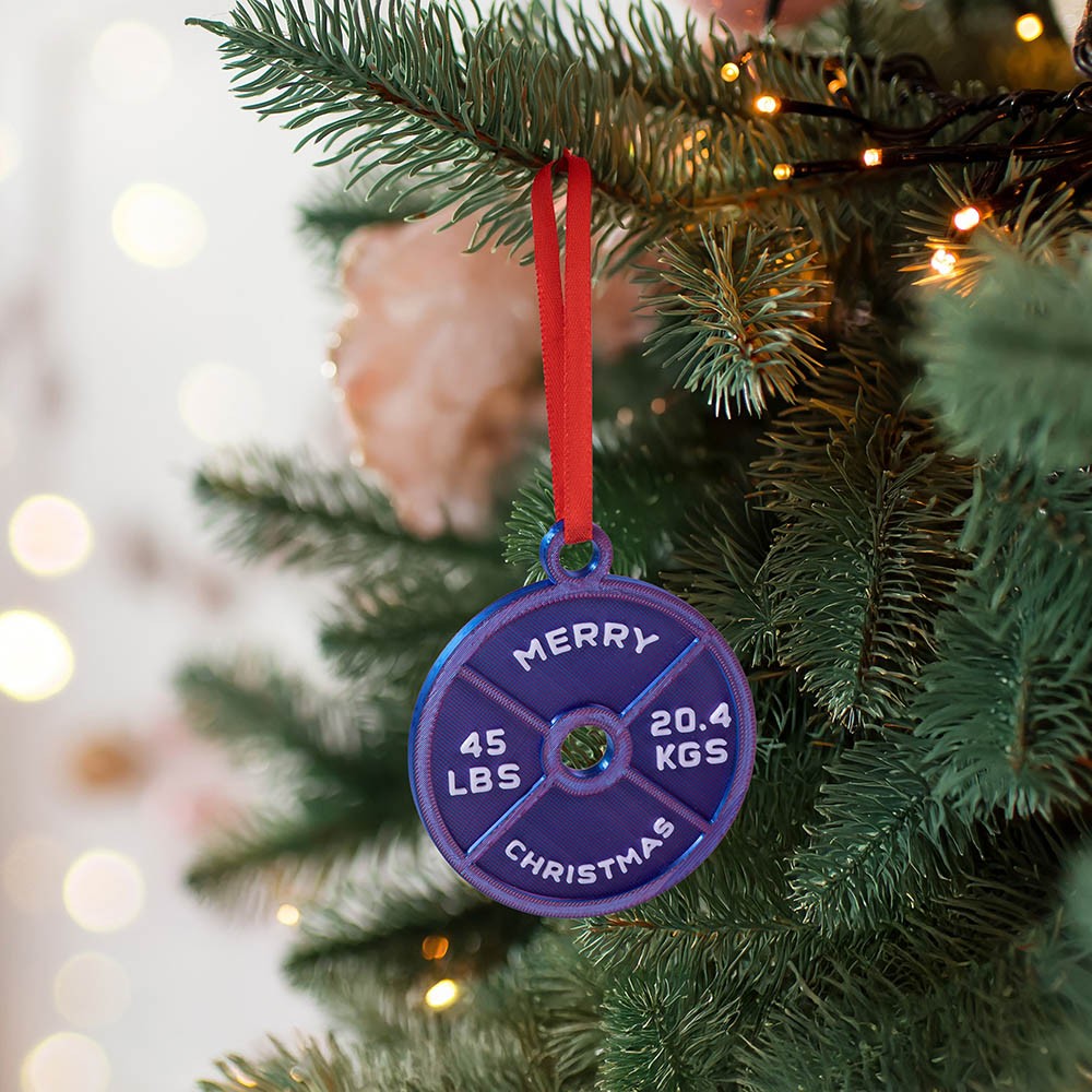 Personalized Multicolor 3D Printed Barbell Weight Plate Christmas Tree Ornament with Text Birthday Christmas Gift for Weightlifting Fitness Lovers