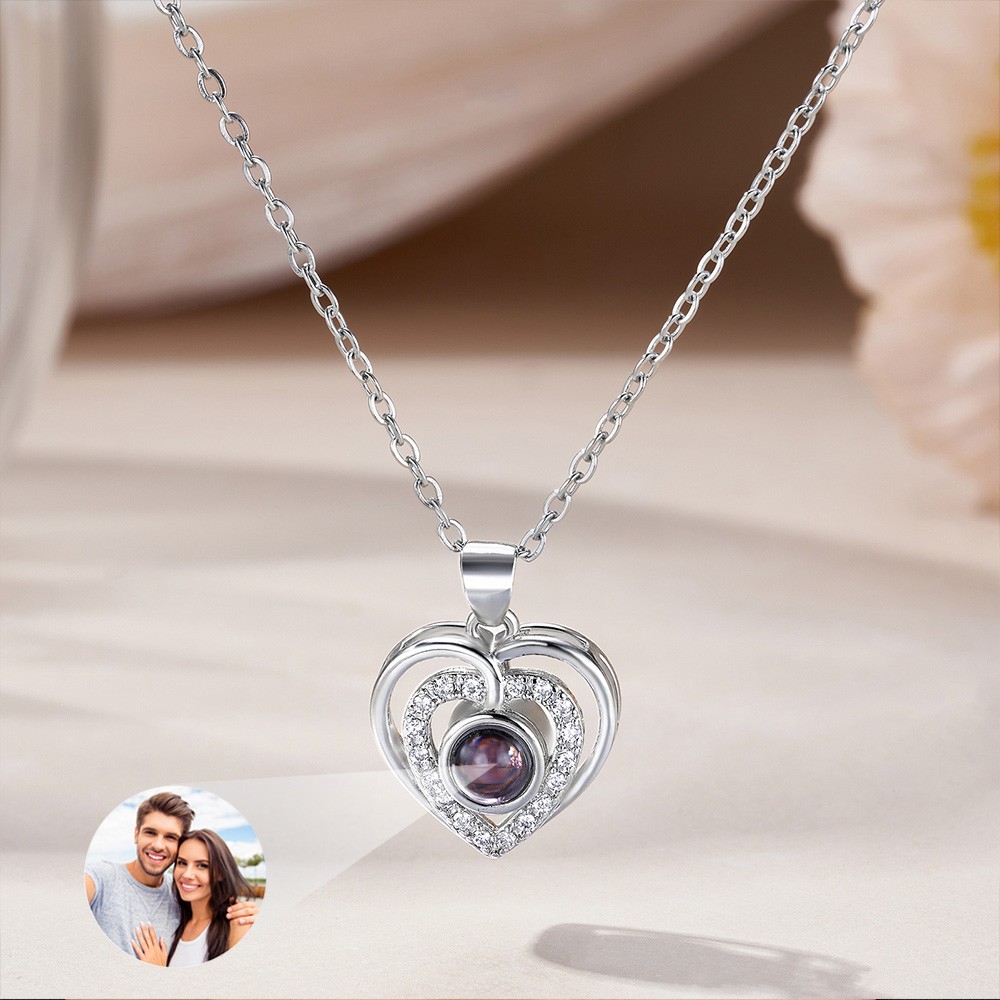 Personalized Heart-shaped Photo Projection Zircon Necklace Dainty Jewelry Mother's Day Anniversary Memorial Birthday Gift for Women