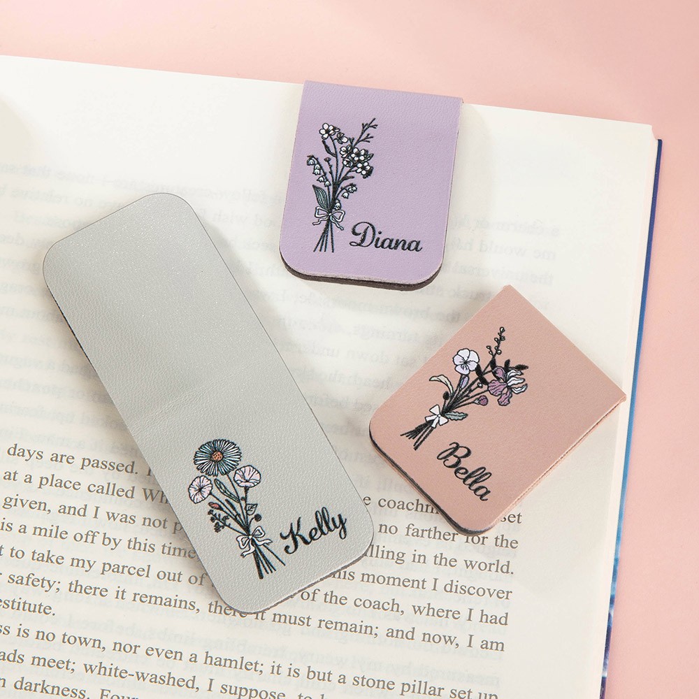 Personalized Name Floral Magnetic Bookmark Clip, Custom Reading Charm Gift for Book Lovers