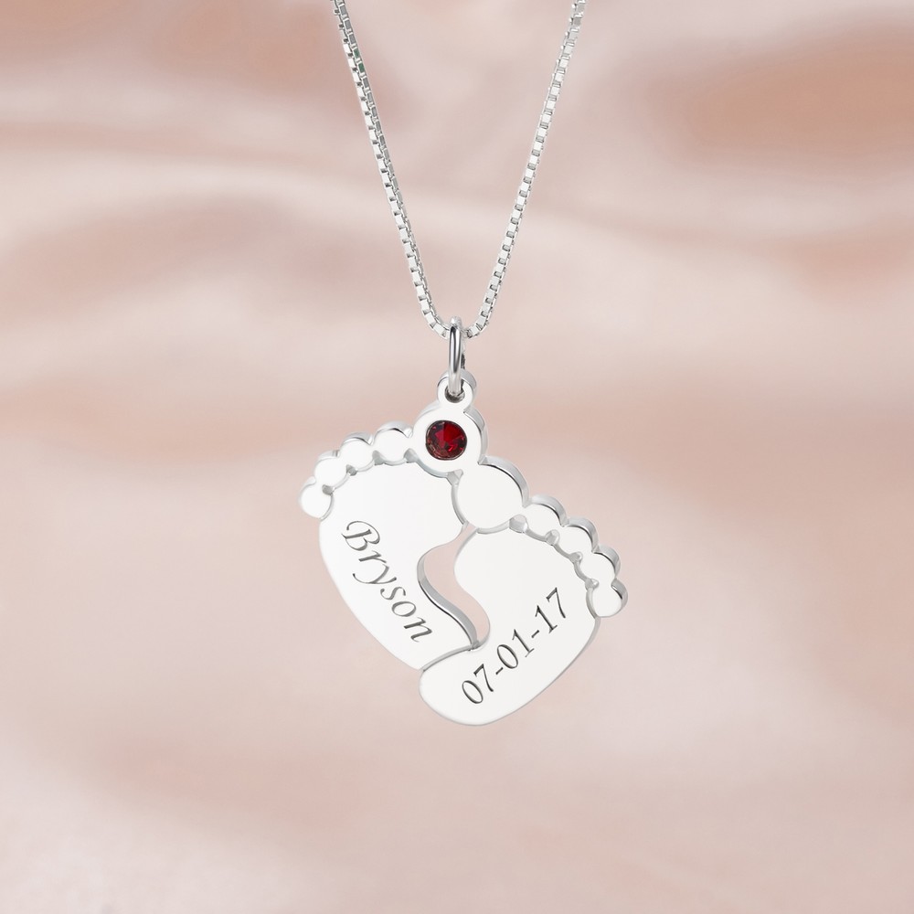 First Time Mom Feet Necklace Gifts with Baby's Name & Birth Date