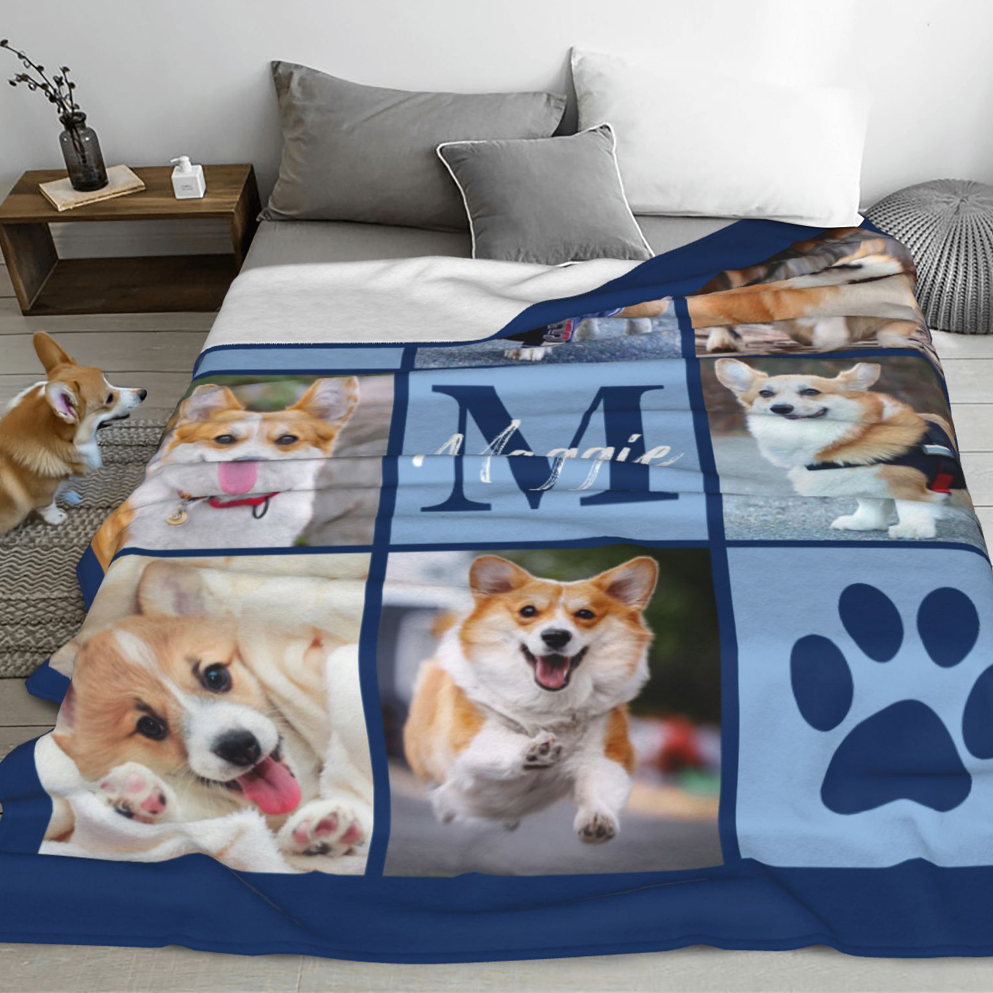 Personalized Pet Photo Memorial Blanket with Name Paw Print Throw Blanket Gift for Pet Lovers