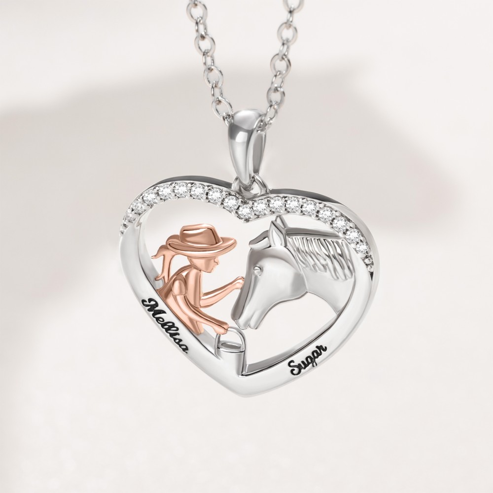 Horse Necklace With Name For Girl, Personalized Heart Necklace | Callie