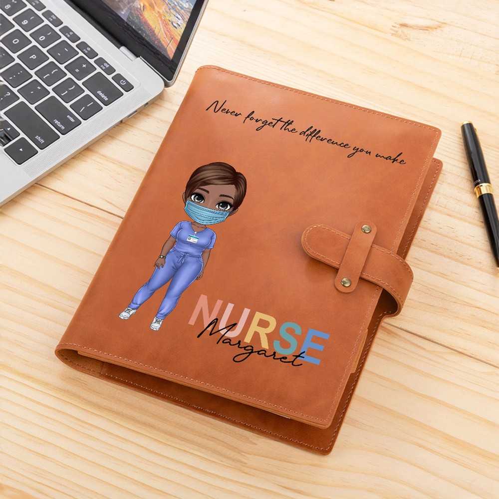Personalized Cartoon Doctor Nurse Character PU Leather Notebook Cover with Name and Storage Pocket Nurse Week Appreciation Gift for Medical Staff
