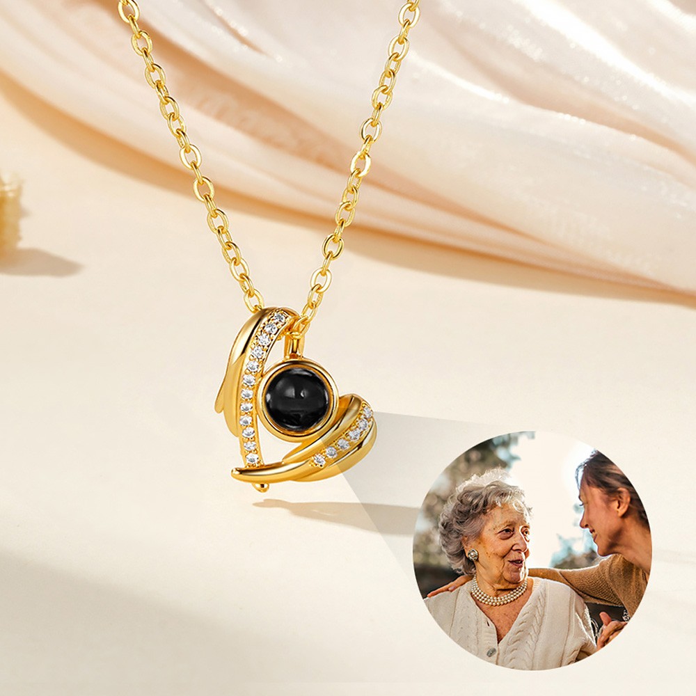 Personalized Zircon Angel Wing Photo Projection Necklace Dainty Jewelry Anniversary Birthday Memorial Gift for Women