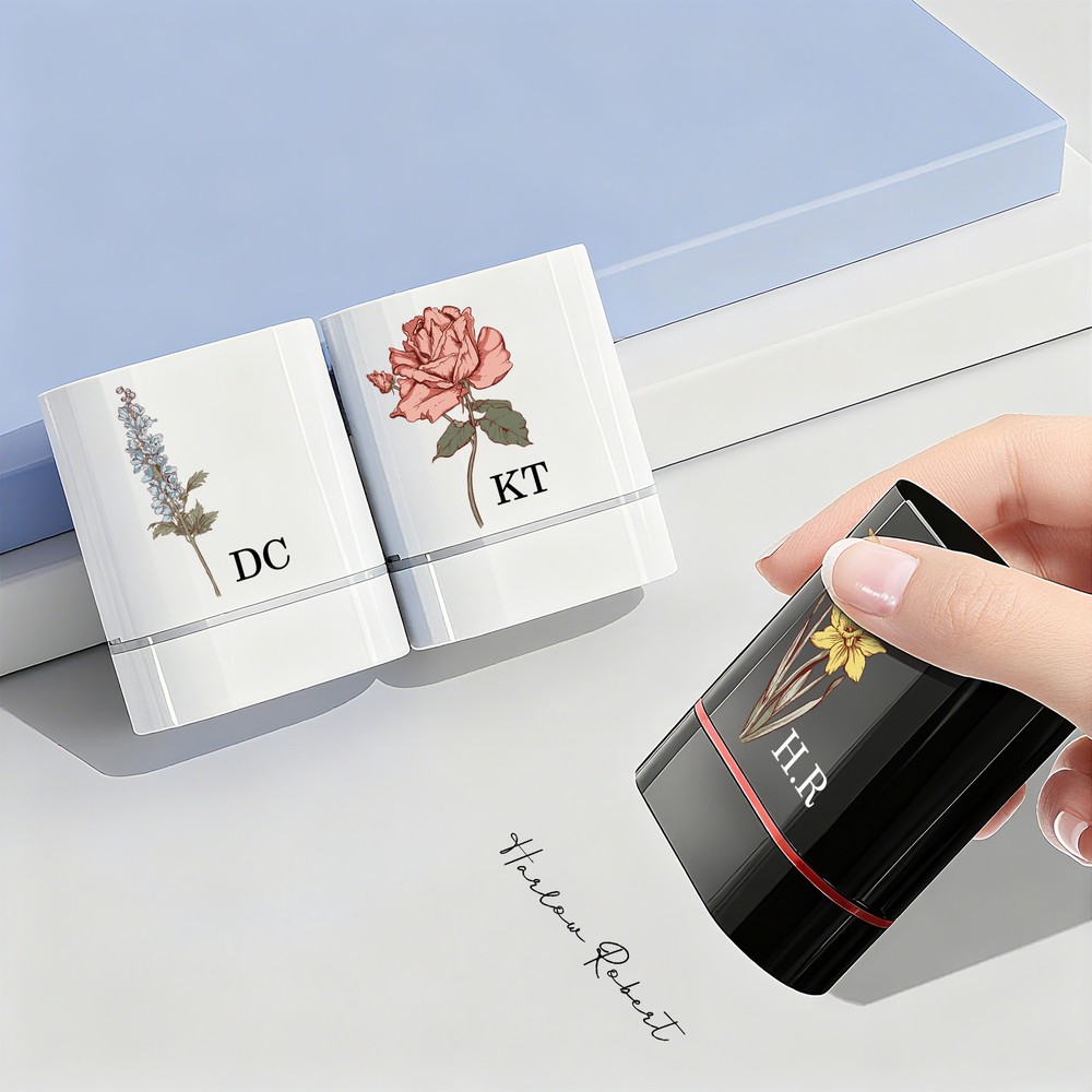 Personalized Birth Flower Name Portable Stamp Daily Use Birthday Gift for Business Partners Friends Family