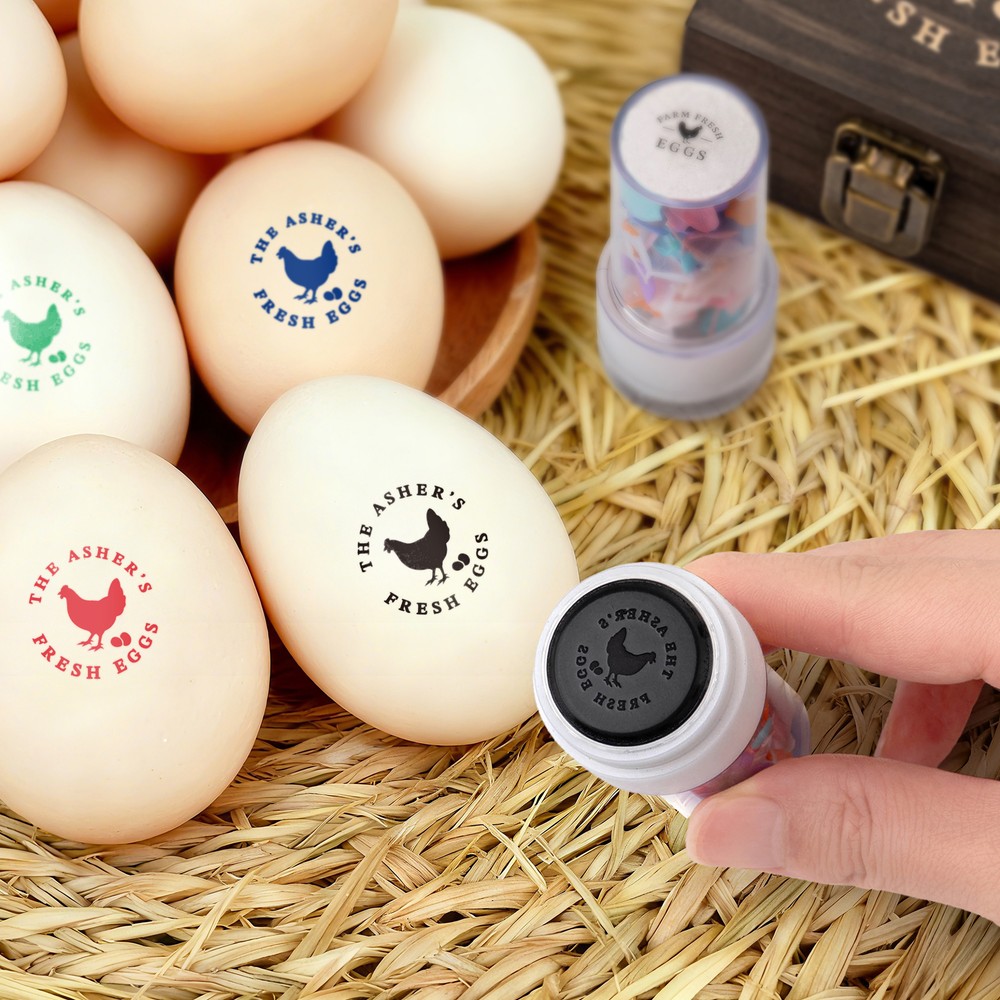 Personalized Hen Silhouette Egg Safe Egg Stamp with Name Food Grade Ink and Box Birthday Gift for Family Farmer Breeder