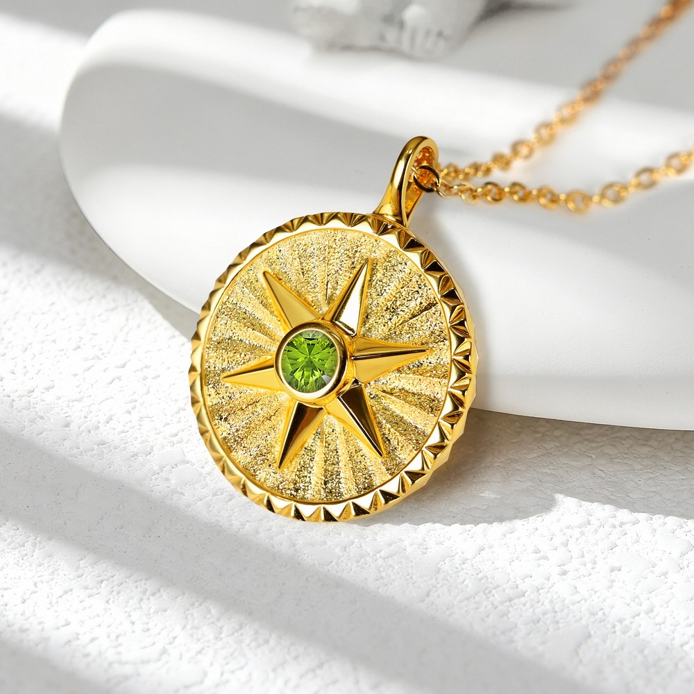 Personalized Hexagram Guardian Energy Coin Medal Necklace with Birthstone Dainty Family Jewelry Birthday Anniversary Gift for Women Men