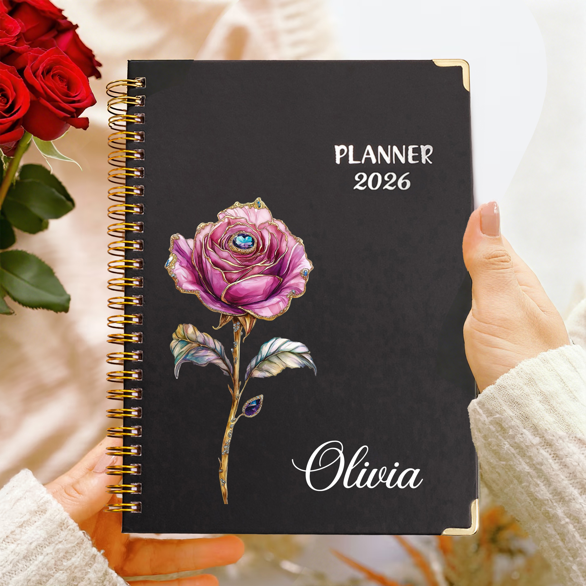 Personalized Classic Birth Flower 2026 Planner A5 Spiral Notebook with Weekly Monthly Planning Pages Daily Use Birthday Gift for Family Friends