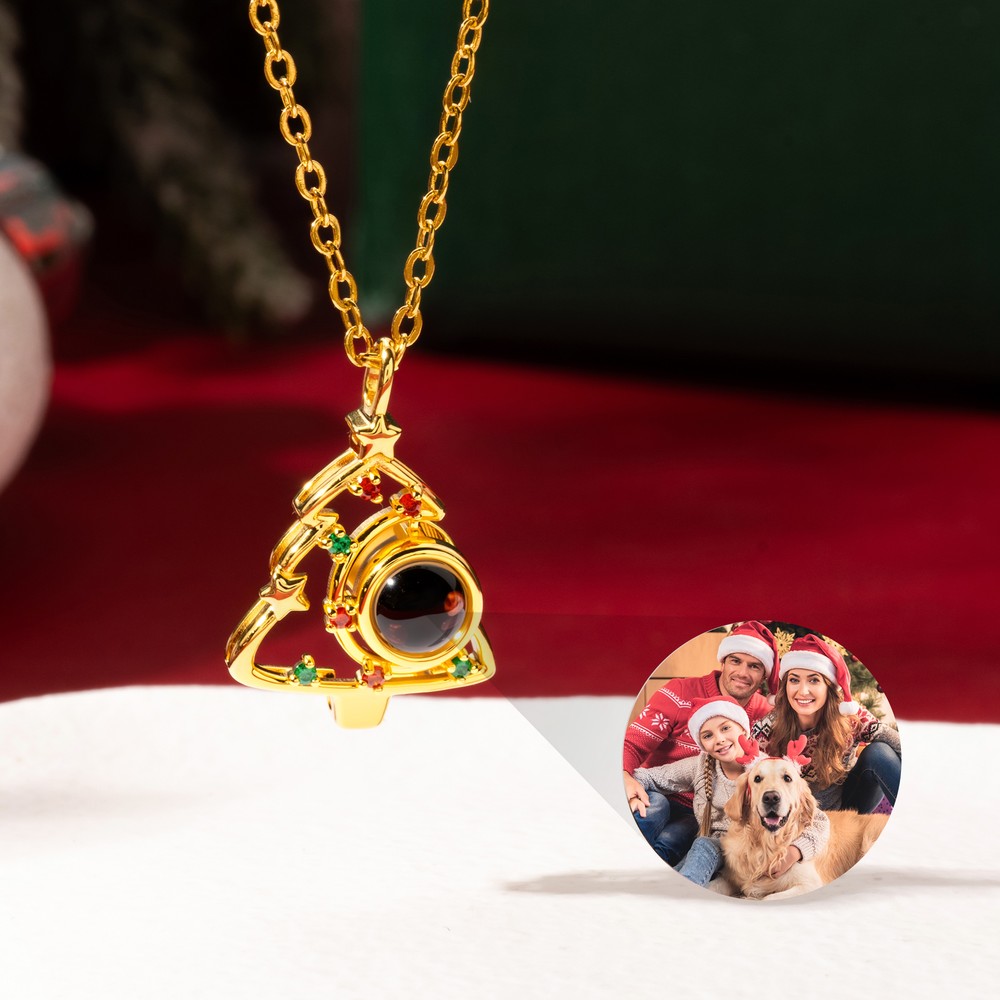 Personalized Christmas Tree Micro-Carved Photo Projection Necklace Christmas Valentine's Day Gift for Women