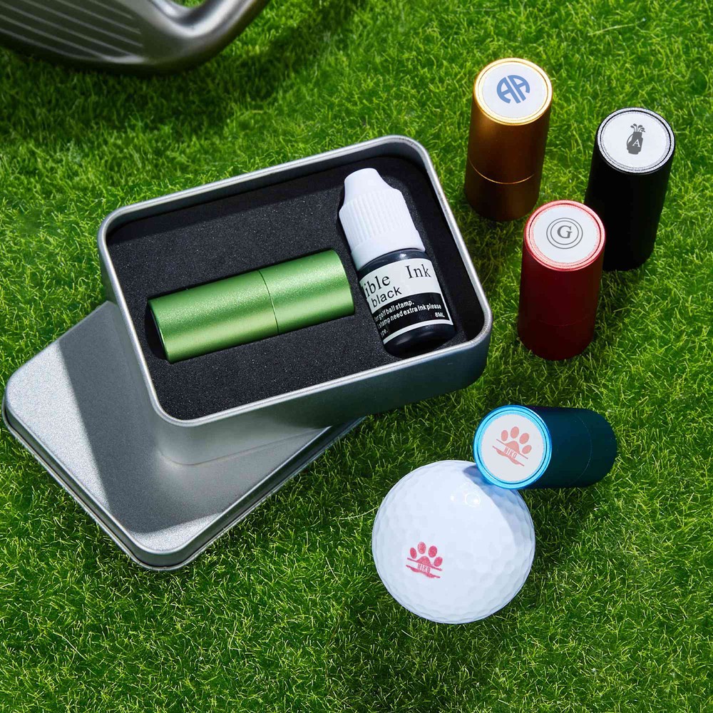 Personalized Golf Elements Monogram Self-Inking Golf Ball Stamp with Metal Storage Box Birthday Sports Gift for Golf Players Lovers