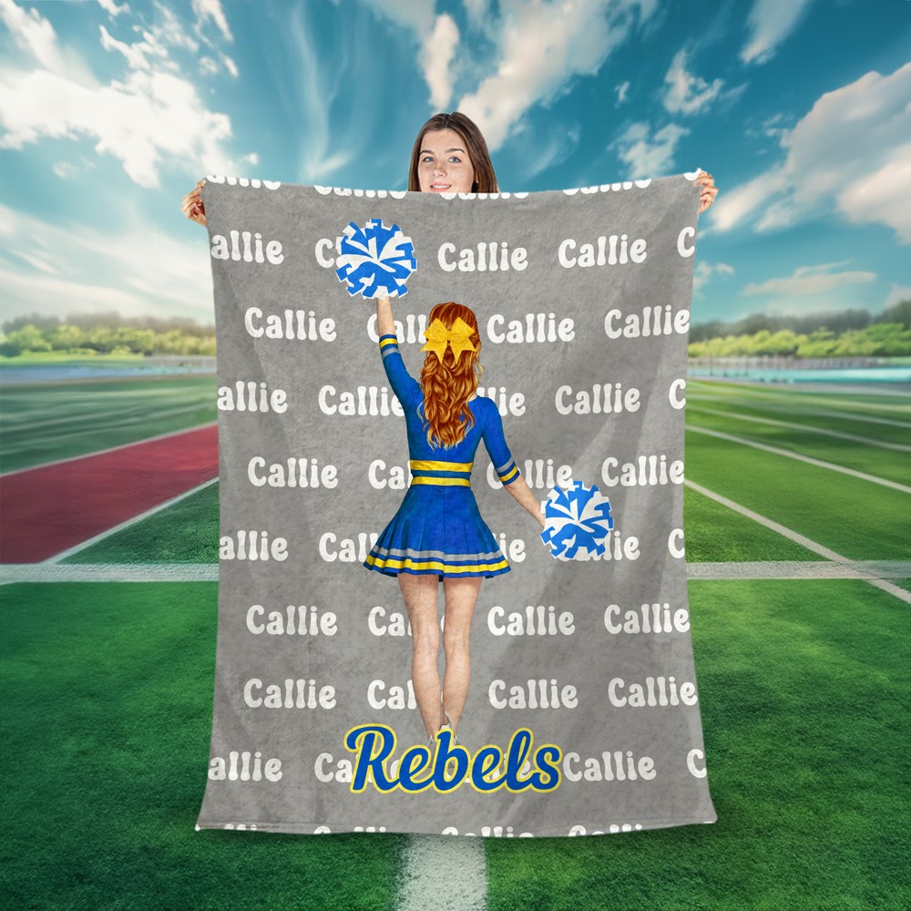 Personalized Cheerleader Cartoon Throw Blanket with Name Soft Team Blanket Gift for Cheerleaders