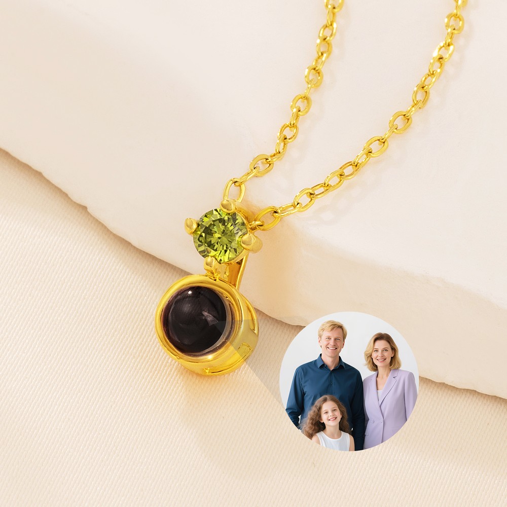 Personalized Birthstone Photo Projection Necklace Dainty Jewelry Anniversary Birthday Memorial Gift for Women