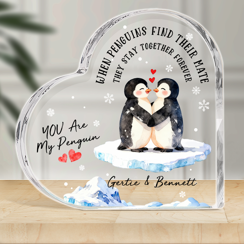 Personalized You Are My Penguin Heart-Shaped Acrylic Plaque with Name Anniversary Valentine's Day Gift for Couples