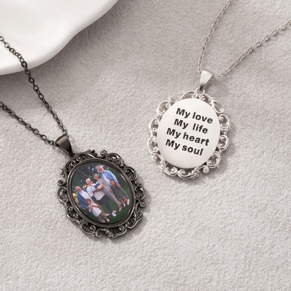 Personalized Photo Pendant Necklace with Engraved Text Dainty Jewelry Mother's Day Anniversary Birthday Gift for Women