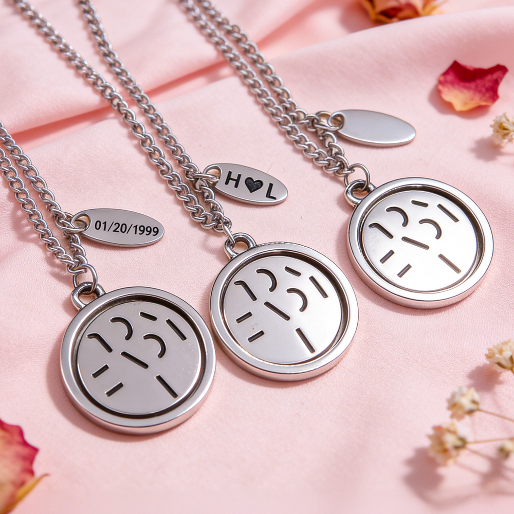 Personalized Rotating Disc I Love You Pendant Necklace with Name and Date Dainty Jewelry Valentine's Day Birthday Gift for Couple