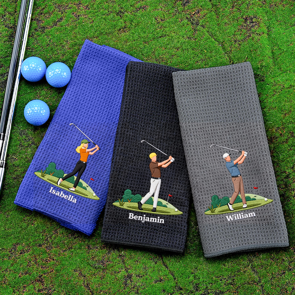 Personalized Cartoon Golf Towel with Name Embroidered Quick Dry Waffle Golf Towel Gift for Golfer