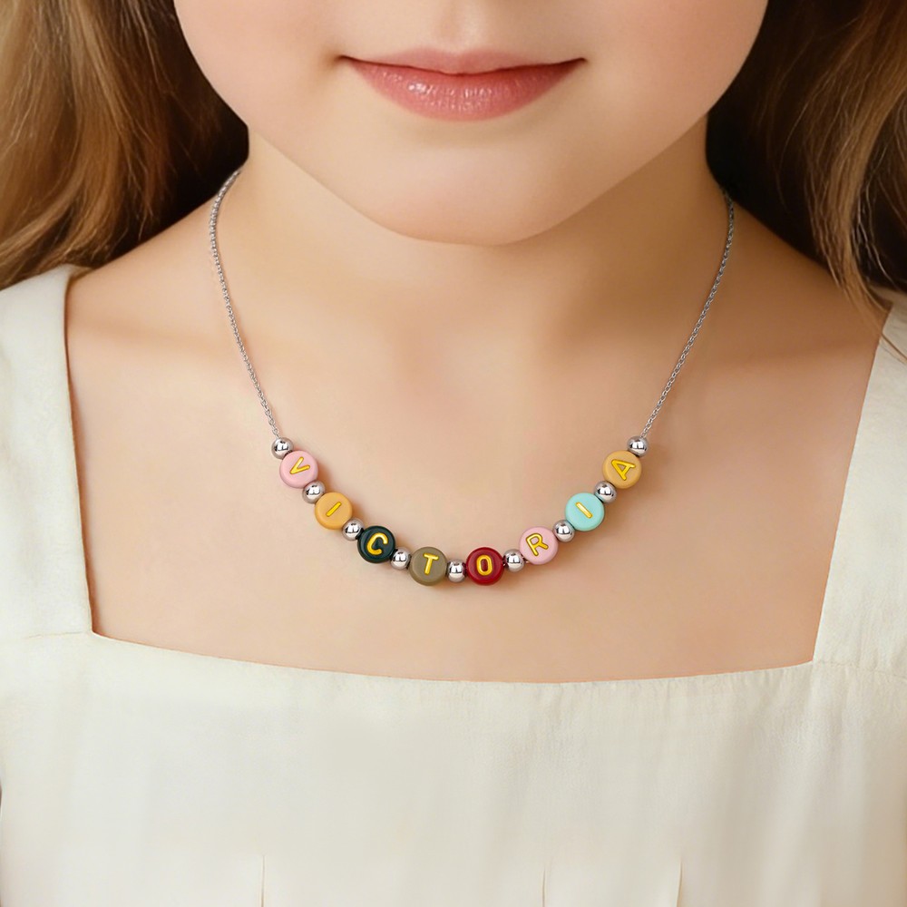 Colorful Beads that Bring Joy to Every Little Girl's Style - Personalized Sterling Silver Name Necklace Birthday Gift